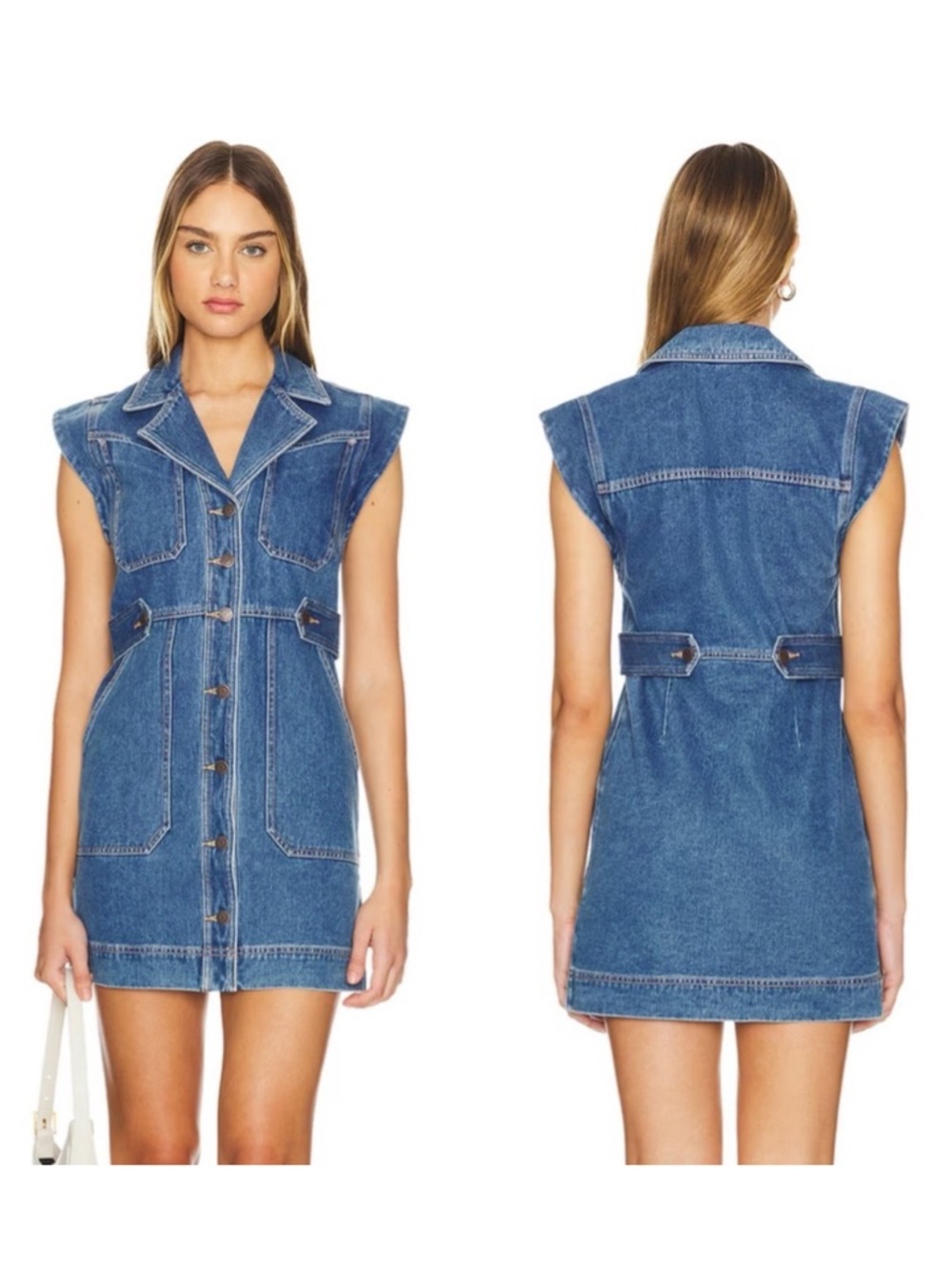 Veronica Beard Denim Dress Jax Mini Sleeveless in Light Cornflower Blue